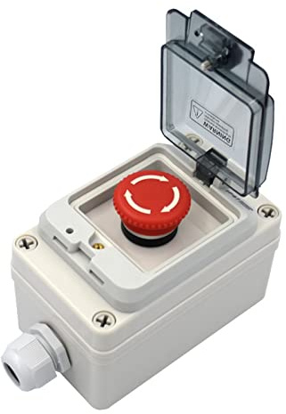 RANRAO interruptor de parada de emergencia con caja IP66, botón de parada de emergencia autobloqueo con caja de plástico caja de botón de parada de emergencia interruptor de botón de parada de emerge