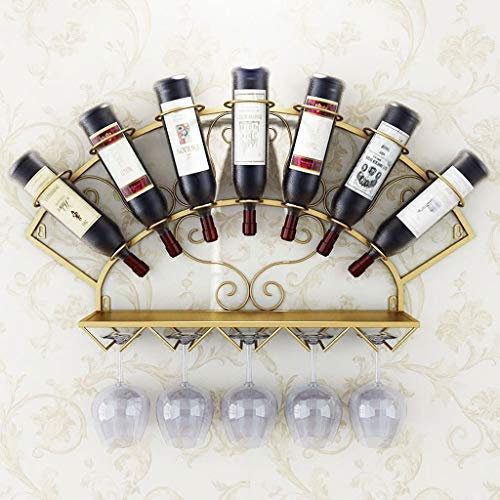 Flaschenhalter, modernes Weinregal aus Metall, Aufbewahrung, Weinhalter, Wand-Weinregal, kann 7 Flaschen Wein Rot halten und 5 Becher aufhängen (schwarz)