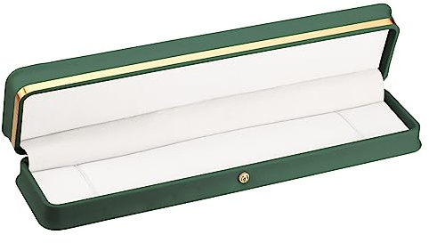 PATIKIL Velvet Necklace Box, Single Slot Long Chain Box Vintage Jewelry Holder for Wedding Engagement Proposal Ceremony Anniversary Style 3, Dark Green