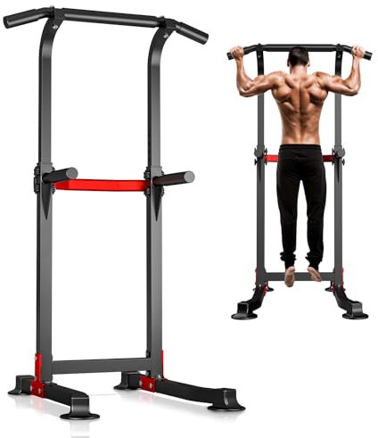 Wesfital Barra per trazioni, torre di potenza, stazione di allenamento regolabile in altezza, attrezzatura da allenamento per palestra domestica, capacità di peso 150 kg