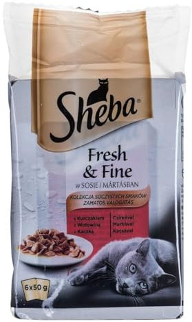Sheba Fresh Fine Sachet – Nassfutter für Katzen in Sauce mit Huhn und Rind 36 Portionsbeutel 6 x (6 x 50 g)