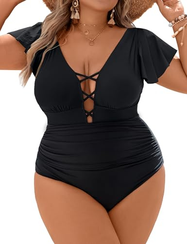 Blooming Jelly Women's Plus Size One Piece Swimsuits 2026 Tummy Control Bathing Suit Sexy Swimwear（Black,3X-Large）