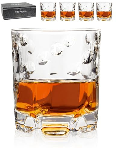FAHIMEH Bicchieri Whisky Rum Cognac Liquore Vino Tumbler Vetro Rotanti Degustazione Particolarin Personalizzato Regalo Set da 4pc Punti 250 ML