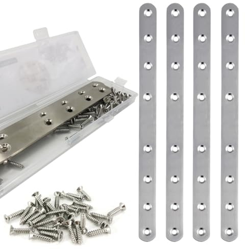 QSJ 4 Pack Flat Straight Bracket Mending Plate for Wood Stainless Steel Straight Brackets 242mm / 9.5 Wood Brace with Screws