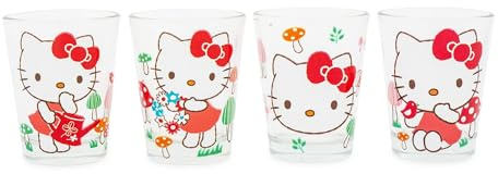 Sanrio Hello Kitty Mushrooms Mini-Whiskey-Schnapsgläser, 4er-Set, Haus-Barware für Likör, Espresso und Getränke, Fassungsvermögen: 57 ml