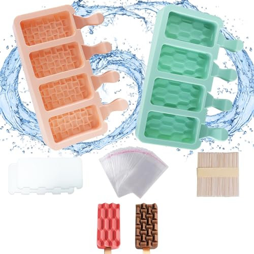 Moldes Helados,Molde helado Silicona sin BPA, Juego de 2 Moldes Helados Silicona Reutilizable con Tapa, DIY molde de helados de silicona, para Chocolate,Postre,Niños,Adultos (Cuadrícula)