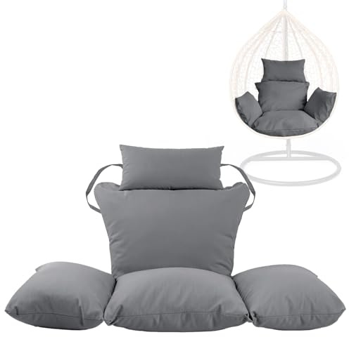 Swing Egg Chair Replacement Cushion, Foldable Water-Resistant Hanging Basket Swing Chair Cushion with Headrest Pillow, Outdoor Porch Backyard Patio Hammock Swing Replacement Cushions (Dark Grey)