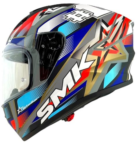 Integralhelm der Marke SMK, Modell Stellar UNO, Farbe: Blau und Neonorange 22.06, vollständig zugelassen für Motorrad (XS 53/54)