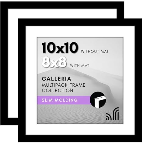 Americanflat 10x10 Picture Frame with Polished Plexiglass - Set of 2 - Use as 8x8 or 10x10 - Black Galleria Collection - Tabletop & Wall Display