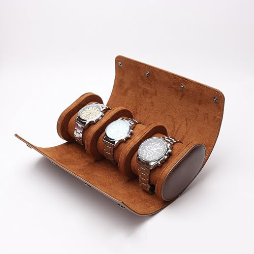 kaxay Watch Box Roll Travel Case - 3 Slots Watch Box for Men Retro PU Leather Watch Organizer Holder Vintage Display Case for Watch Jewelry
