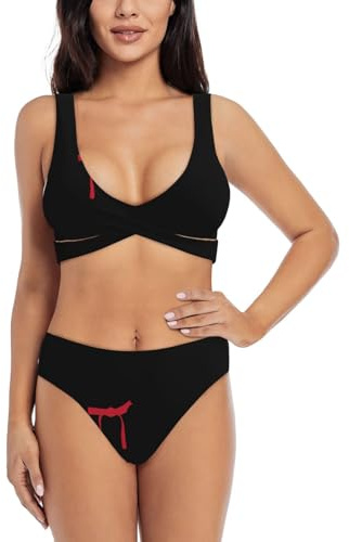 YQxwJL Karate Men Print Women's High Waisted Sport Bathing Suits Bikini Sets Sexy Push Up Two Piece Swimsuits Black