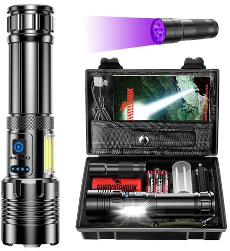 Shadowhawk Lampe Torche 500000 Lumens, XHM90.2 Lampe Torche Led Ultra Puissante avec Lampe LatéRale Cob, Lampe de Poche Rechargeable, 7 Modes & IP67 Lampe Tactique pour Camping, RandonnéE & Urgences