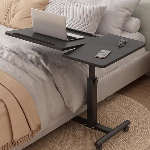 Beistelltisch mit Rollen Höhenverstellbar, Mobiler Klappbarer Nachttisch, Laptop Hubtisch mit Doppeltem Stopper, 3 Farben, für Den Nachttisch, Sofaseite(Black)
