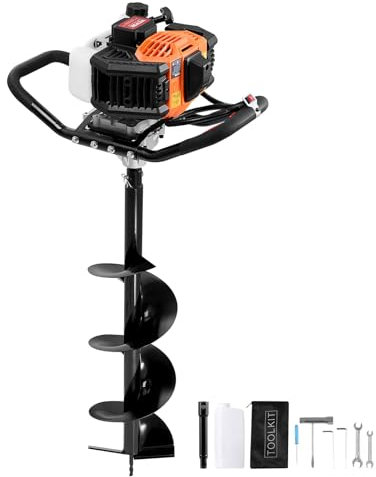 VEVOR Trivella per Pali a Gas 52 CC 1450 W Trivella per Terra, Trivella a Gas con Punte 200 mm 1 Asta di Prolunga, Trivella per Pali di Recinzione per Piante da Giardino, Piantagione, Arancione e Nero