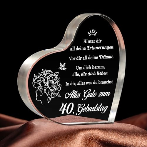 Giftasy 40. Geburtstag Frauen - Acrylherz Tischschmuck, Geschenk 40 Geburtstag mama, geburtstagsgeschenk für frauen