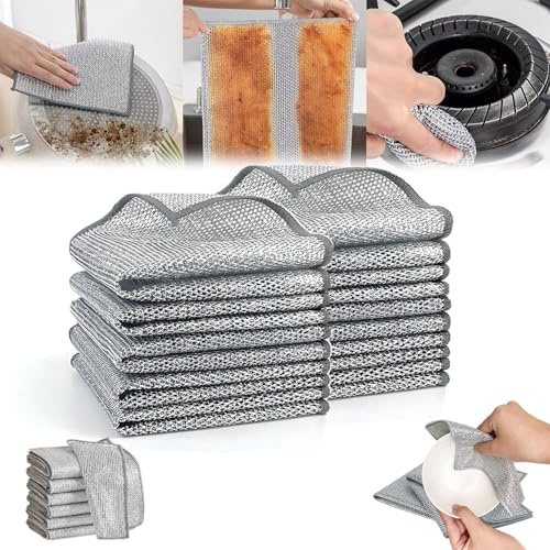 Ecosleek Cleaning Cloth, Non-Scratch Steel Wool Dishcloth, Metal Wire Dishwashing Cloths for Wet & Dry Use, Multifunctional Non-Scratch Wire Dishcloth, Metallic Cleaning Cloth Kit(10pcs,20cm)