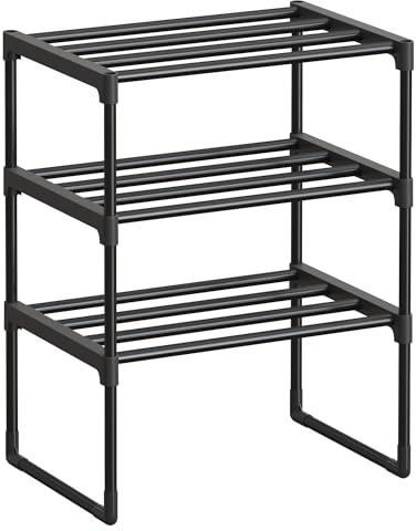 SONGMICS Schuhregal 3 Ebenen, Stahl, stapelbar, 42.5 x 30 x 54.5 cm