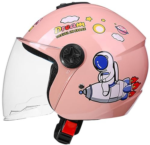 Motorcykelhjälm för barn, DOT/ECE-certifierad öppen motorcykelhjälm med visir och snabbkopplingshakrem, designad för barn i åldrarna 4-12, retro 3/4 motorcykelhjälm F, 50-56 cm