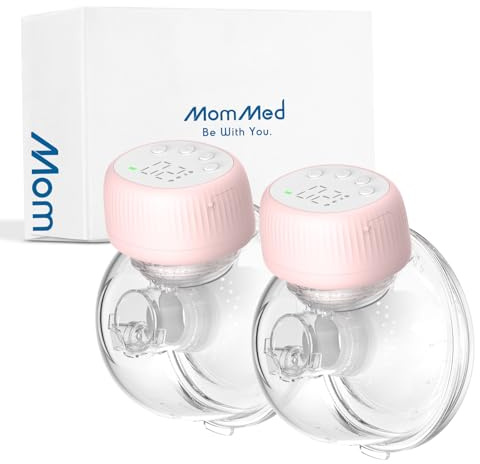 MOMMED Elektrische Milchpumpe, MY-385 Doppel Milchpumpe Freihändig mit 4 Modi & 12 Stufen, Auslaufsicheres Design, 24 mm Tragbare Milchpumpe, Inklusive 19 & 21 mm Flanscheinsätze, 2 Stück