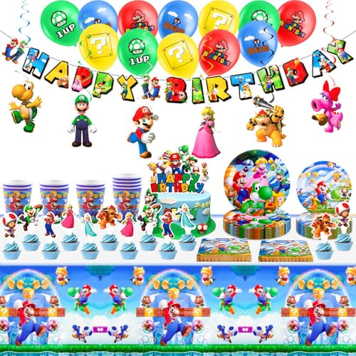 95 Pezzi Mari Decorazione di Compleanno, Set di Stoviglie con Piatti Tovaglie Tovaglioli Palloncini, Decorazioni per Feste di Compleanno per Bambini e Ragazze