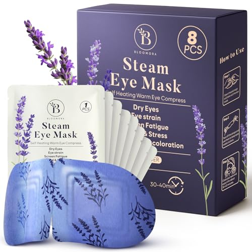 Lot de 8 Masque Chauffant Yeux à la Lavande – Masque Chauffant Vapeur pour Relaxation, Patch Yeux Secs, Poches et Fatigue – Compresses Auto-Chauffantes Jetables pour le Sommeil et les Voyages