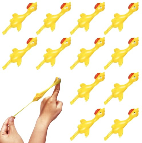 QIZHIQIAMY Jouets De Poussins Catapulte, 12 Pièces Poulet Extensible Drôle de Doigt, Jouet de Fronde de Doigt, Jouets Fantaisie et Gadgets pour Les Cadeaux d'anniversaire, de Noël, de Fête