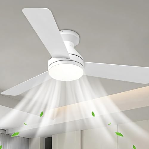 LED Ventilatore Da Soffitto Con Luce 42inch Reversibile E Telecomando Lampadario Ventilatore Moderna Silenzioso 6 Velocità DC Grande Lampada Da Soffitto Con Ventilatore Smart Camera Da Letto-Bianco
