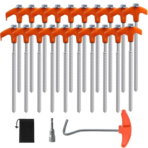 20 Stück Zeltheringe mit Gewinde, 20 cm Heringe Erdnägel Stabil Schraubheringe Camping Zubehör mit 1 Schwarzer Beutel für Harten Boden,Wald, Felsen Wiesen Robust & Stark (20, Orange)
