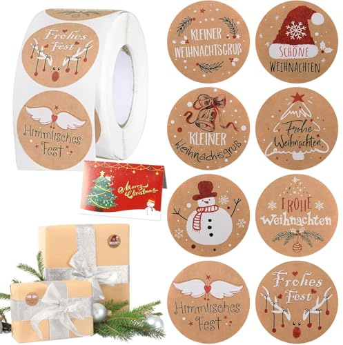 500 Stück Aufkleber Weihnachten, 3.5cm Weihnachten Rund Selbstklebend Etiketten, im 8 Stil, Geschenketiketten Deko Aufkleber, für Geschenkverpackungen, Party Dekoration, Umschlag usw (A)