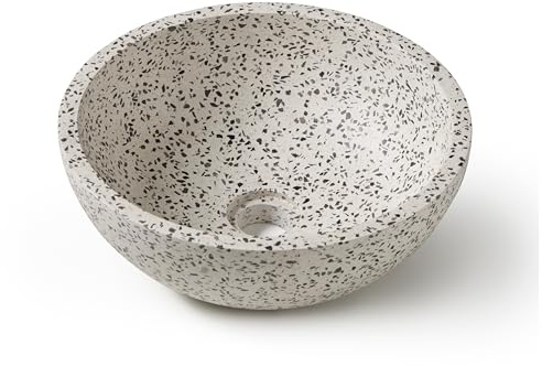 MG Valencia VENECIA GREY Vasque à Poser en Terrazzo. Lavabo Salle de Bain, Vasque Ronde à Poser, Lavabo WC, Sans Trou pour Robinet, Design Minimaliste, LxLxH:35×35×15cm (Gris)