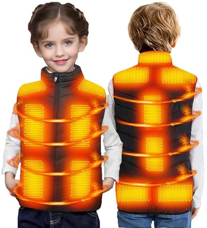 Veste Chauffante Enfant, Manteau Chauffant Enfants Electrique avec 13 Zones USB Gilet Chauffant 3 Températures Réglables Vêtement Chauffant Electrique Blouson Chaud Lavable Doudoune en Plein Air