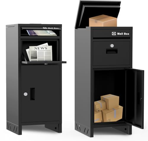 Briefkasten mit Paketfach, Paketbox ohne Installation, Paketbox Draussen Groß XXL, Sichere Paketbriefkasten für Beschriftung für Paketzustellung und Adressaufkleber-Design (97 x 41 x 41 cm)