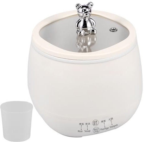 1.8-Liter Mini Rice Cooker Non Stick Electric Cooker is Equipped With Measuring Cup for Overheating and Drying Protection Design. Multifunctional Rice Cooker for Hot Pot, Soup and Porridge. (White)
