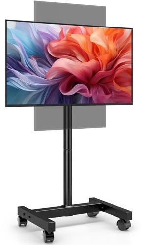 AX WABER Mobile TV Floor Stand for 19-50 inch LCD LED Flat/Curved Panel Screen TVs up to 55 lbs, Height Adjustable TV Stand Mount with VESA 200x200, Portable TV Stand with Tilt Function AX1007TBM