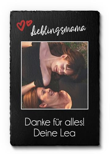 CHRISCK design Schieferplatte mit Foto bedrucken lassen - 30x20 cm - personalisierte Geschenke für Frauen & Männer - Mama Geschenkidee - Fotogeschenk zum Geburtstag Freundin - Schiefer Bild