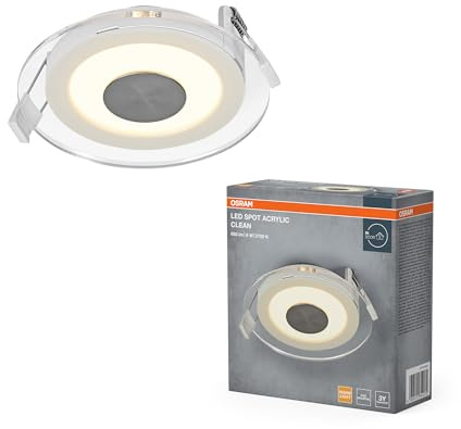 Osram LED Spot Einbaustrahler Acryl Klar 6W 2700K Weiß | LED Spot Acrylic, Spot lights and ceiling spots, Weiß, 120 mm dia, 25000 h, 1-Pack