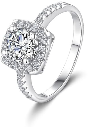 Ayoiow Verlobungsringe Gold 585 für Damen, 1ct Moissanit Halo Vorsteckring Weißgold 585 für Sie, 14 Karat Weißgold Größe 62 (19.7)
