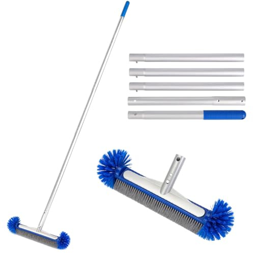 Brosse de nettoyage de piscine de 43 cm avec barre en aluminium réglable en longueur et poils hémisphériques, brosse de nettoyage pour piscine, kit de brosses de nettoyage pour murs de piscine