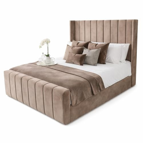 Atomic Sleep Ltd Luxury Upholstered Velvet Ottoman Bed Frame with Gas Lift Storage | Modern Designer Furniture | UK Sizes (Mink plush, 4ft6 double with gas lift)