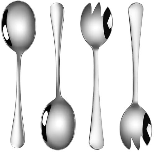 RQcMid Salatbesteck Edelstahl, 4 Teile Servierbesteck, Salatlöffel und Salatbesteck Kunststoff Griffe, Ideal für Salat Servieren, Abmessungen 19.5 * 4.5 cm und 19.7 * 4.6 cm