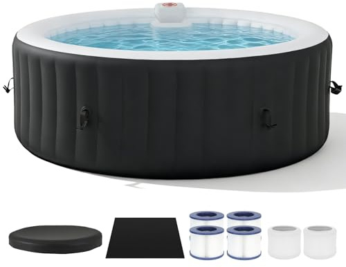 Aoxun Whirlpool Aufblasbar Outdoor Winterfest für 6 Personen Ø208x65cm Aufblasbarer Whirlpool mit 130 Massagedüsen In- Outdoor Whirlpool für Muskelentspannung Energiespar Heizung Bubble Wellness
