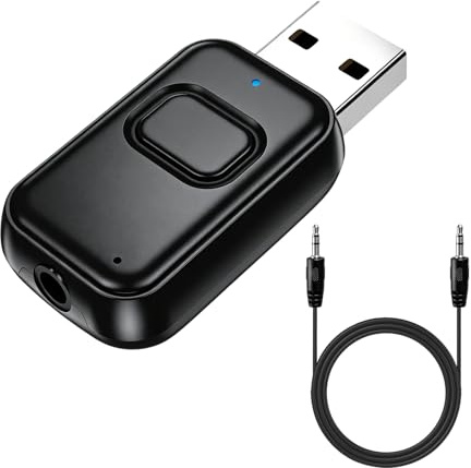 Adaptador Bluetooth USB 5.4 Transmisor y Receptor 2 en 1 con Jack 3,5 mm, Audio Inalámbrico de Baja Latencia para TV, PC, Coche, Altavoces y Auriculares, Plug & Play