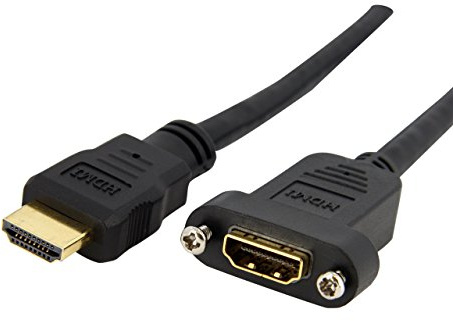 StarTech Cable HDMI Montaje en Panel 0,9m, 4K 30Hz, H/M, Negro (HDMIPNLFM3) | Cable de montaje en panel, Ancho de banda 10, 2Gbps, Audio de 8 canales, Vídeo 3D