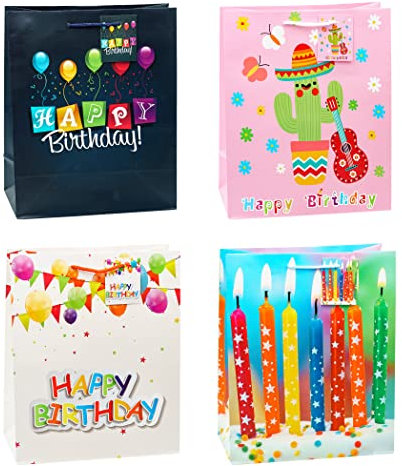 TSI Geschenktüten GEBURTSTAG, 12er Packung, Größe: Groß (HxBxT 32 x 26 x 13,5 cm), Art. Nr. 84314