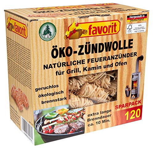 Favorit Feueranzünder (Holzwolle & Wachs), 120 Stück – ökologische Anzünder, Naturprodukt, nachhaltig produziert – 1217