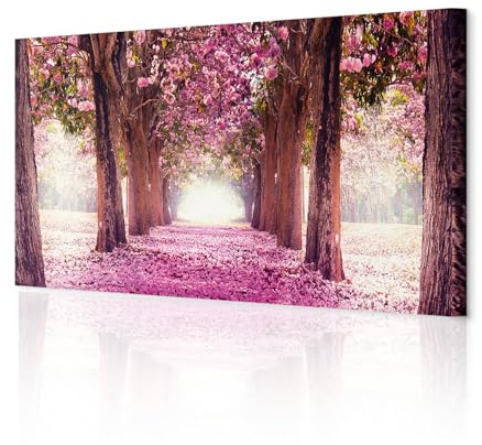 decomonkey Bilder Blumen Landschaft 120x40 cm 1 Teilig Leinwandbilder Natur | Strukturleinwand, Holzkeilrahmen, Bild auf Leinwand, Wandbild, Kunstdruck, Wanddeko, Wohnzimmer, Wanddekoration, Wald, Alee