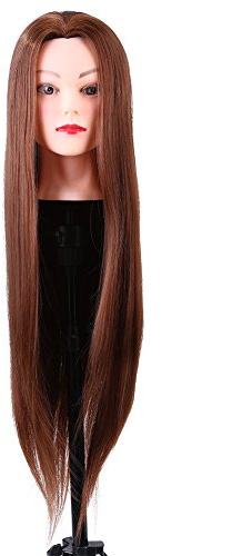 Estink Professional Hairdressing Mannequin Head, Training Head with 61 cm Long Hair and Table Clamp Stand for Hair Stylists ET-30