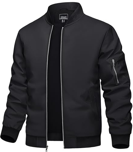 TACVASEN Bomber Jacket Men Black Jacket for Men Zip Up Men's Jackets for Spring And Fall Men's Casual Jacket Windbreaker Lightweight Bomber Jackets