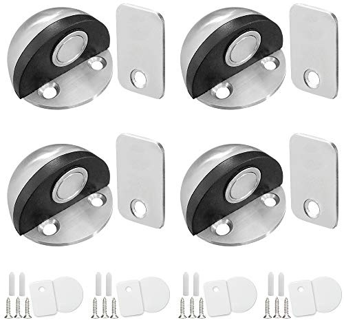 Shackcom 4 pcs Butoir de Porte Magnétique en Acier Inoxydable Butées Arrêts de Porte Door Stoppers pour Montage Mural ou au Sol avec Vis
