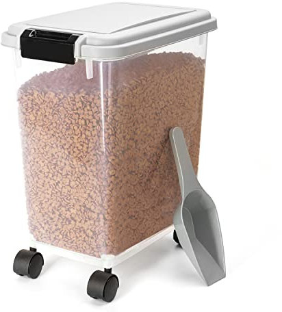 Nobleza - Futterbehälter für Haustiere, 20 L, für Haustiere, Lebensmittelbox mit Rädern, Klappdeckel, Luftdicht, Transparent, Rollen und Schaufel, für Hunde und Katzen, Grau